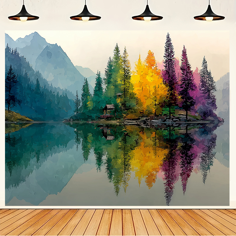 Interior Design Hd - Colorful Forest Lake Wall Mural 2D