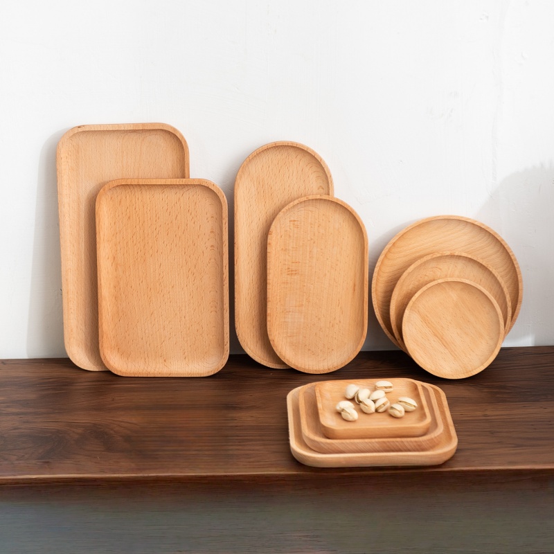 Travertine Tray Oval - Solid Beech Wood Breakfast Tray Round
