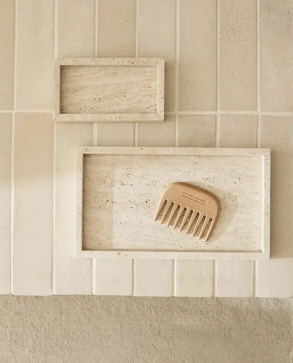 Travertine Tray Oval - Wabi-Sabi Style Yellow Travertine Tray, Rectangular