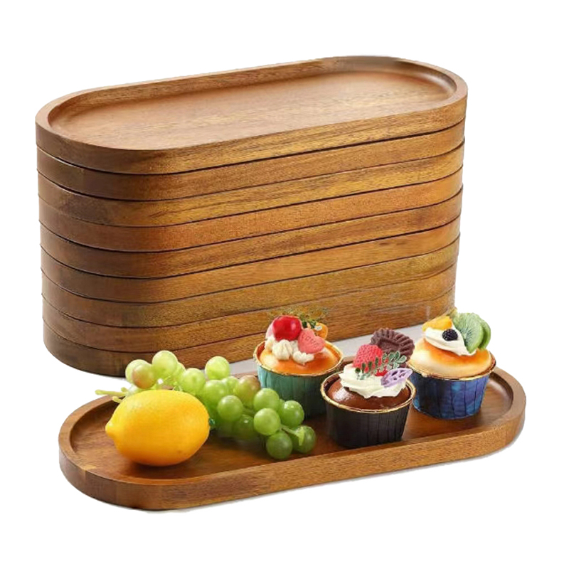 Travertine Tray Oval - Tableware Solid Wood Food Tray Round