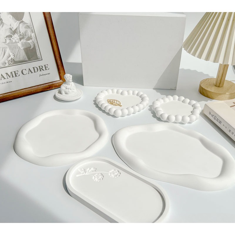 Travertine Tray Oval - Decorative Prop with Irregular Cloud-shaped Tray