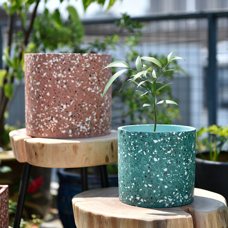 Terrazzo Pot Cement - Large Flower Pot Silicone Molds Garden