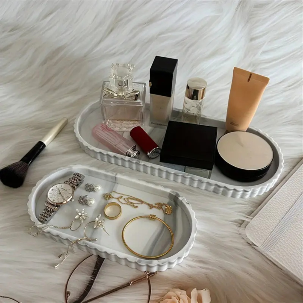 Travertine Tray Oval - 1-Piece Oval Vanity Tray, Countertop Soap