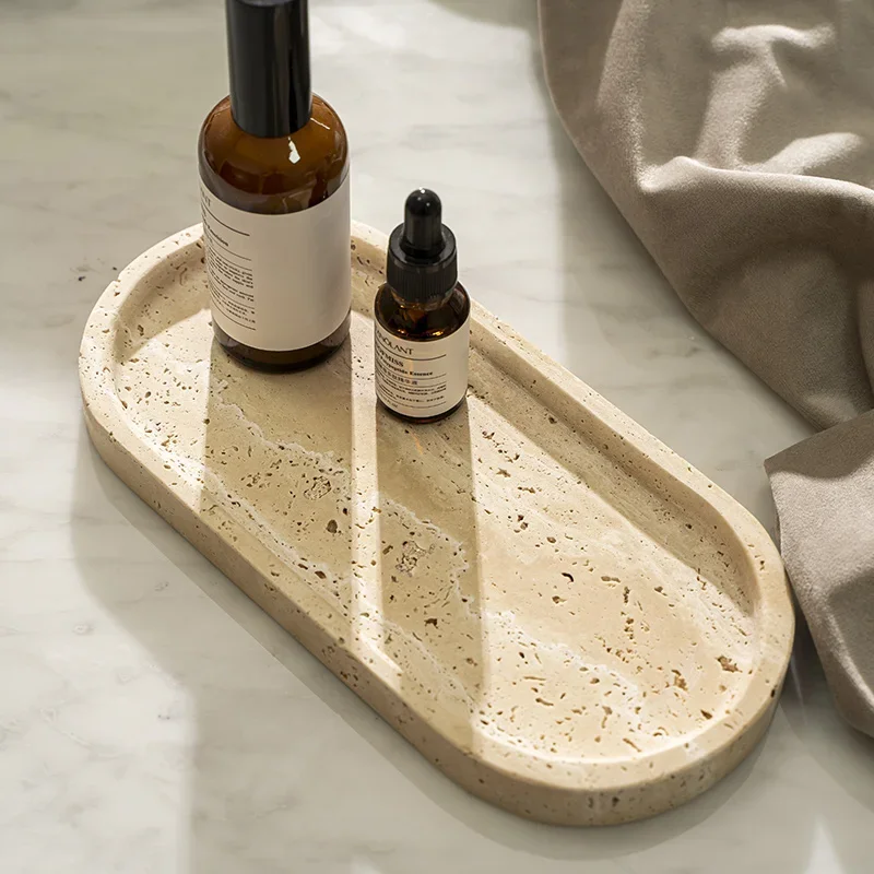 Travertine Tray Oval - Oval Travertine Stone Tray for Bathroom