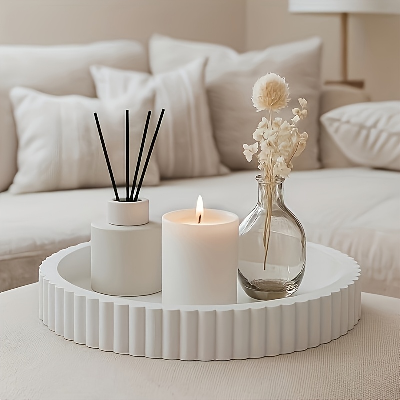 Travertine Tray Oval - White Round Wave Coffee Table Tray,