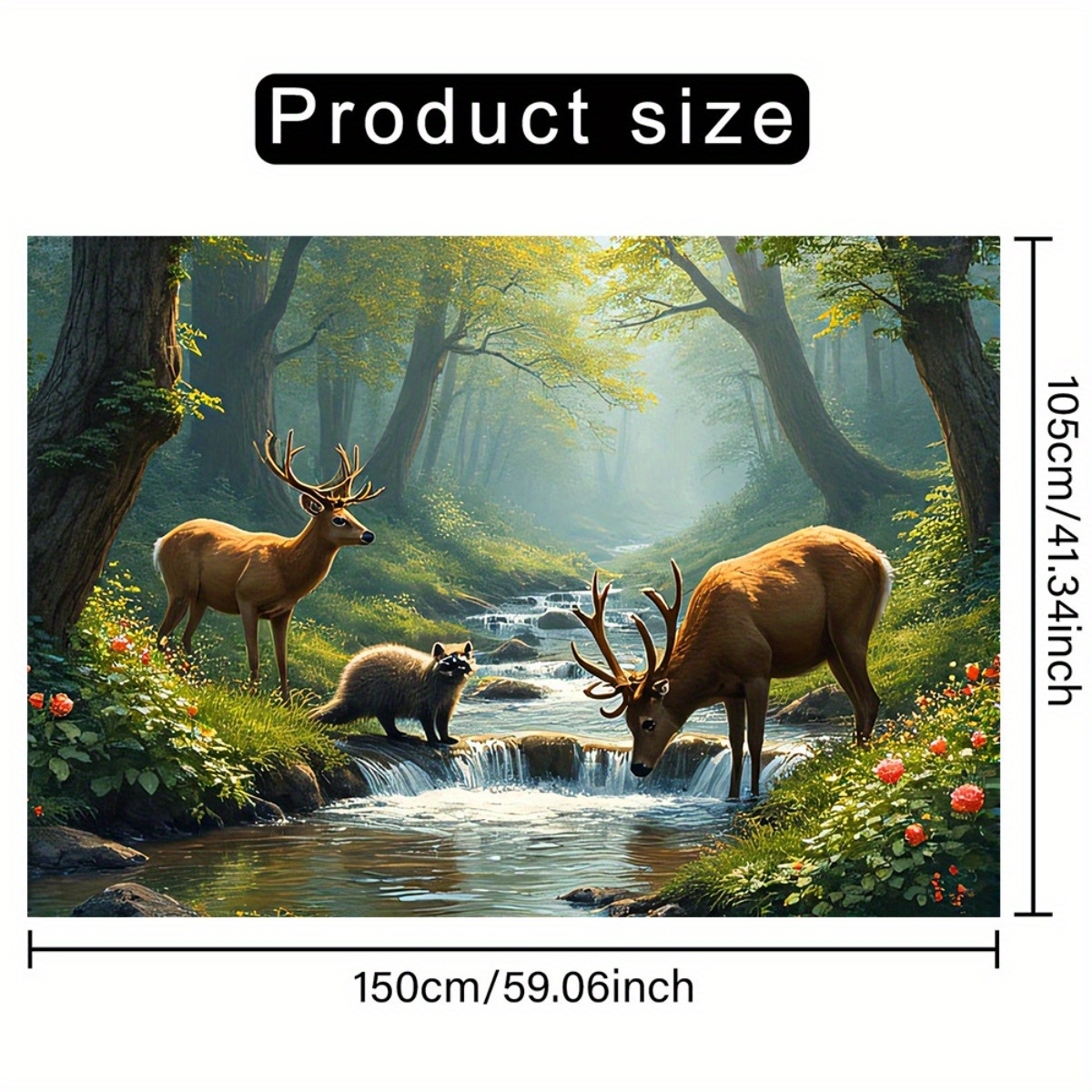 Deer Forest Stream Wall Mural  - đánh giá và giá Interior Design Hd